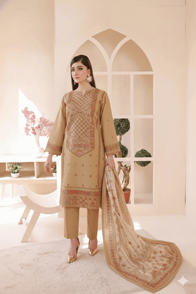 3 Piece – Embroidered Cotton Suit  18 - Nishat Creative Store