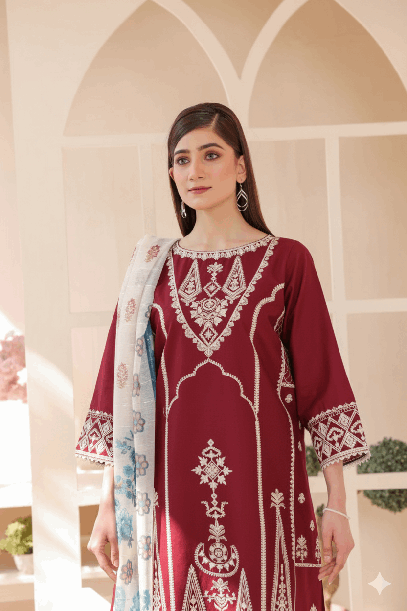 3 Piece – Embroidered Cotton Suit  22 - Nishat Creative Store
