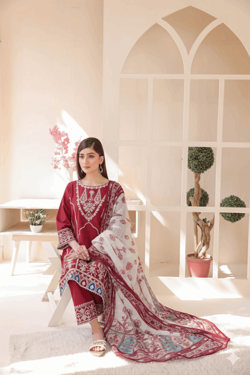 3 Piece – Embroidered Cotton Suit  22 - Nishat Creative Store
