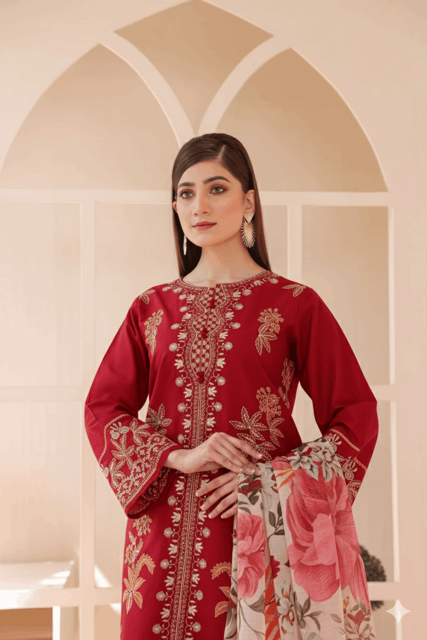 3 Piece – Embroidered Cotton Suit  26 - Nishat Creative Store