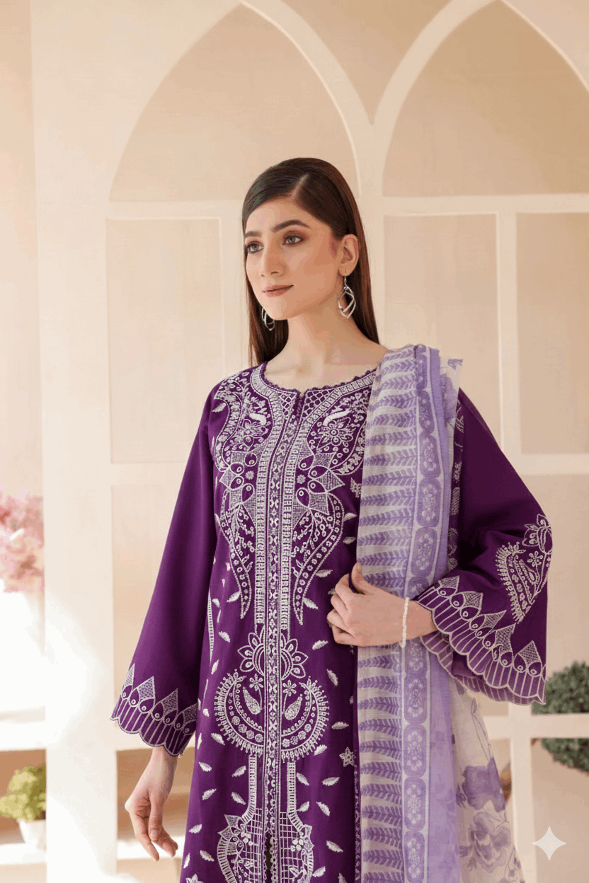 3 Piece – Embroidered Cotton Suit  36 - Nishat Creative Store