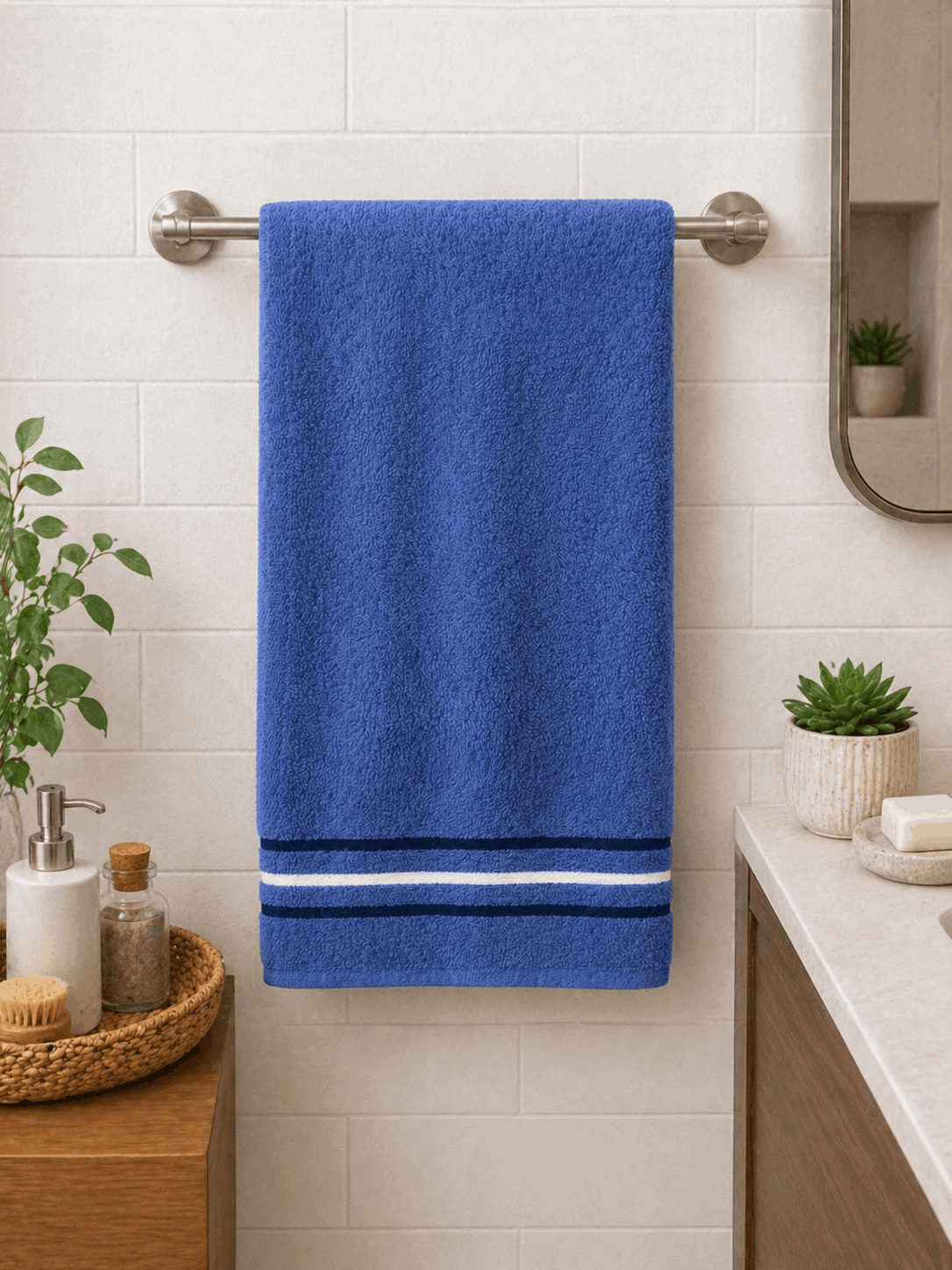 Premium Cotton Bath Towel with Stripe Border