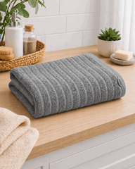 Premium Cotton Stripe Bath Towel Charcoal Gray