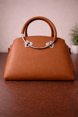Gloria Heart-Accent Brown Top-Handle Handbag