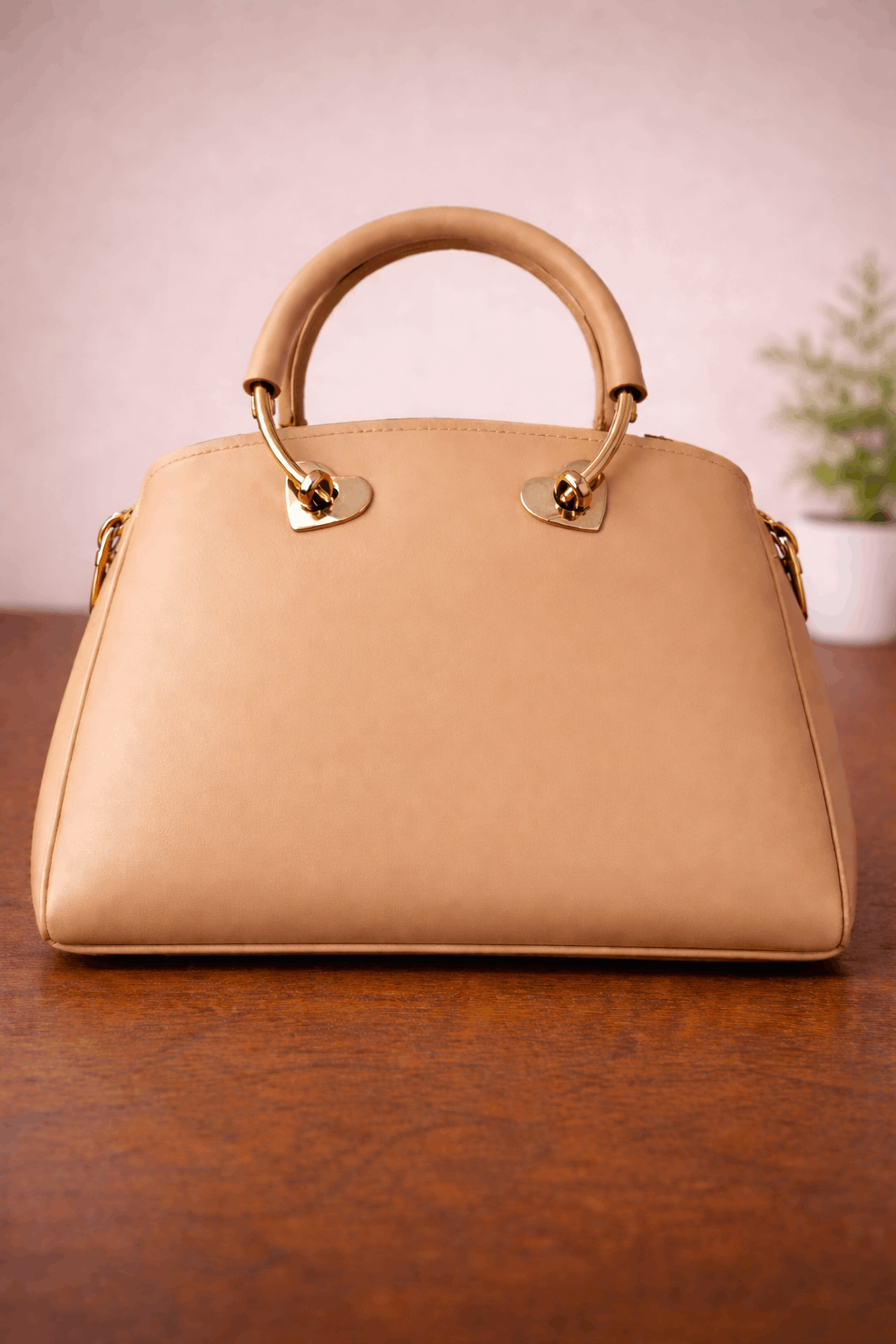 Gloria Heart-Accent Camel Brown Top-Handle Handbag