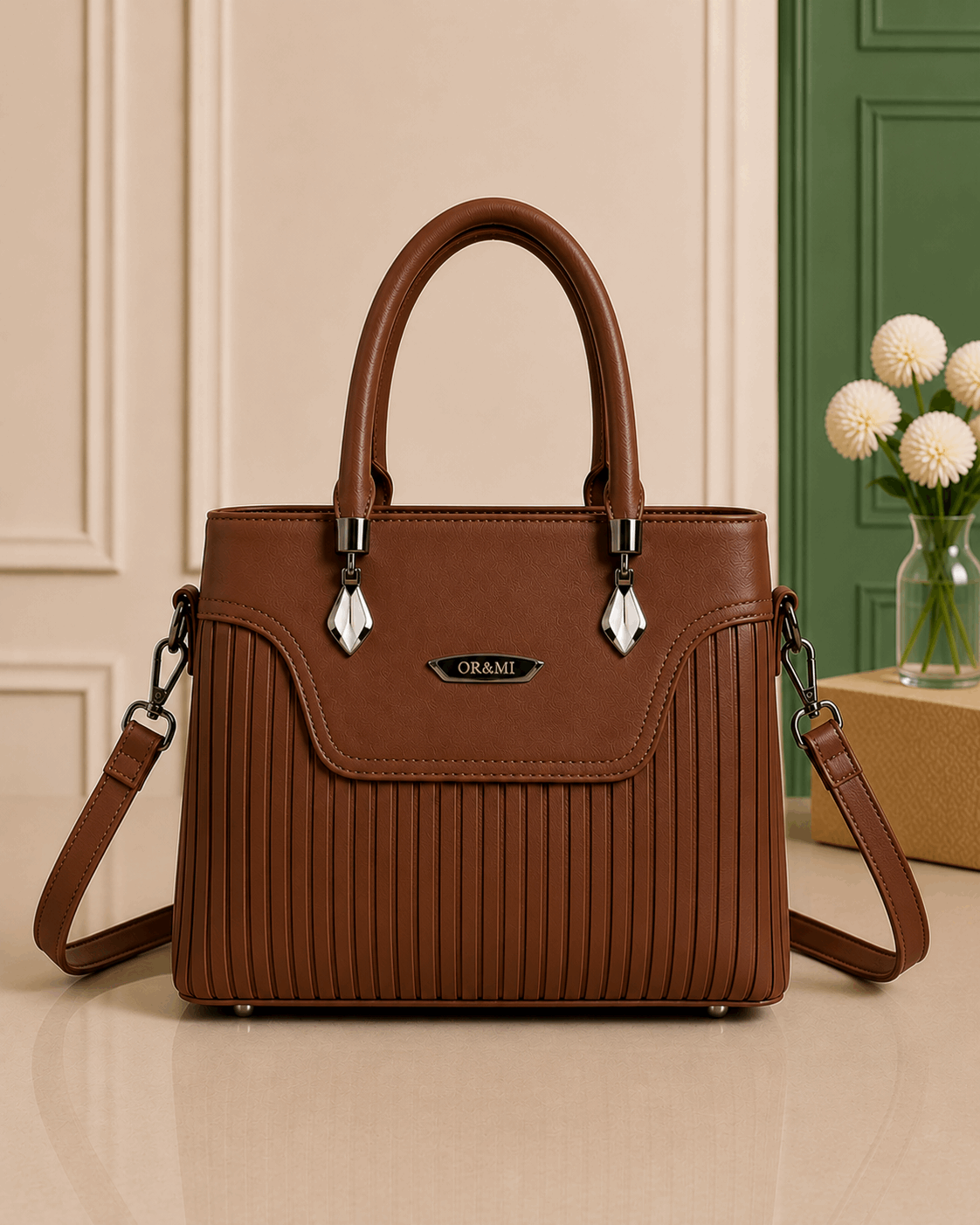 Elegant Pleated Leather Top-Handle Handbag