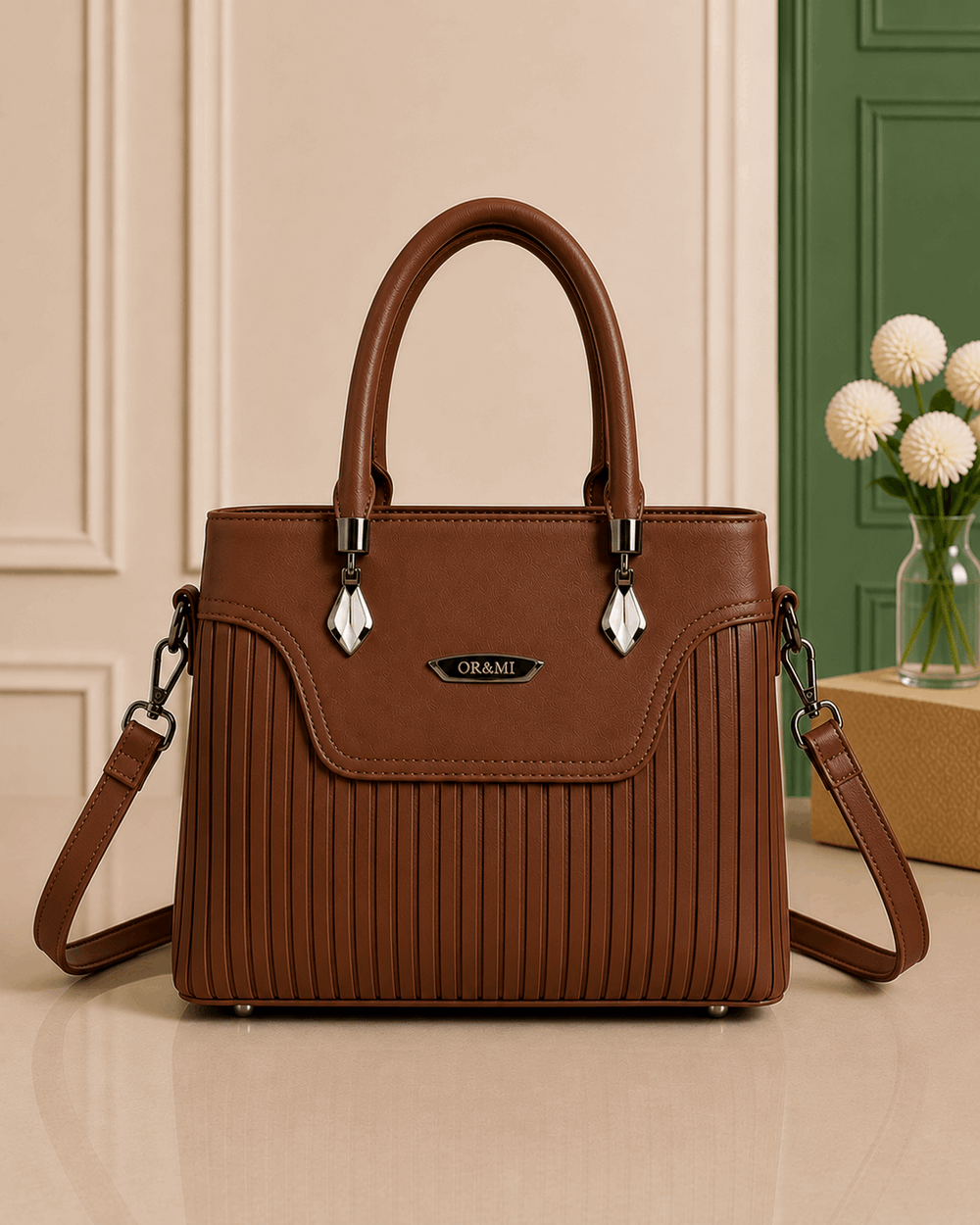 Elegant Pleated Leather Top-Handle Handbag