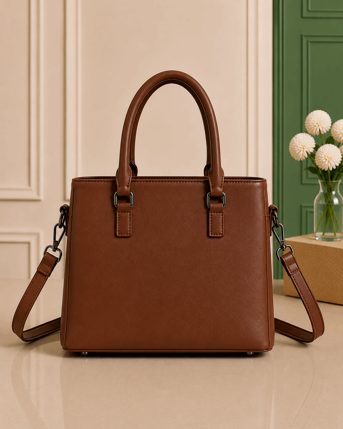 Elegant Pleated Leather Top-Handle Handbag