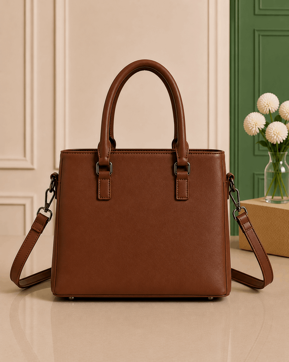 Elegant Pleated Leather Top-Handle Handbag