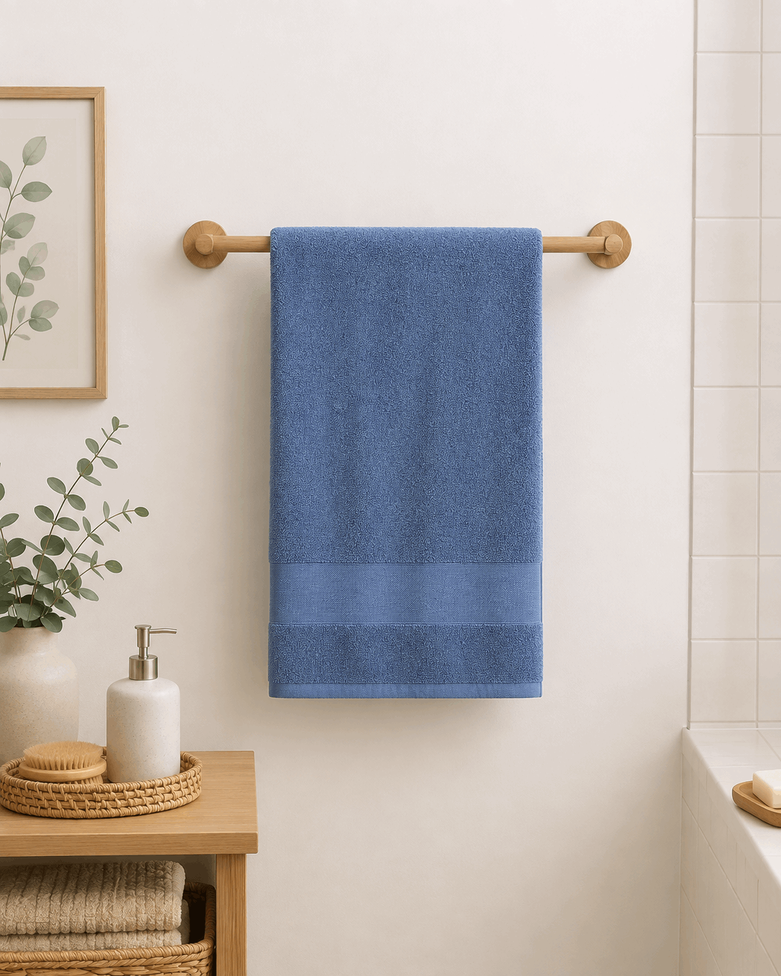 Plain Border Blue Bath Towel