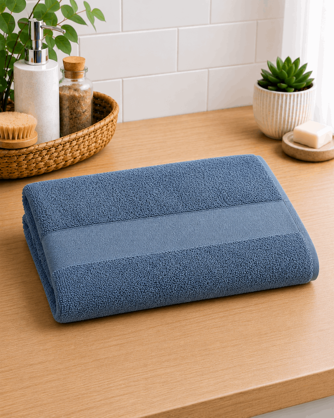 Plain Border Blue Bath Towel