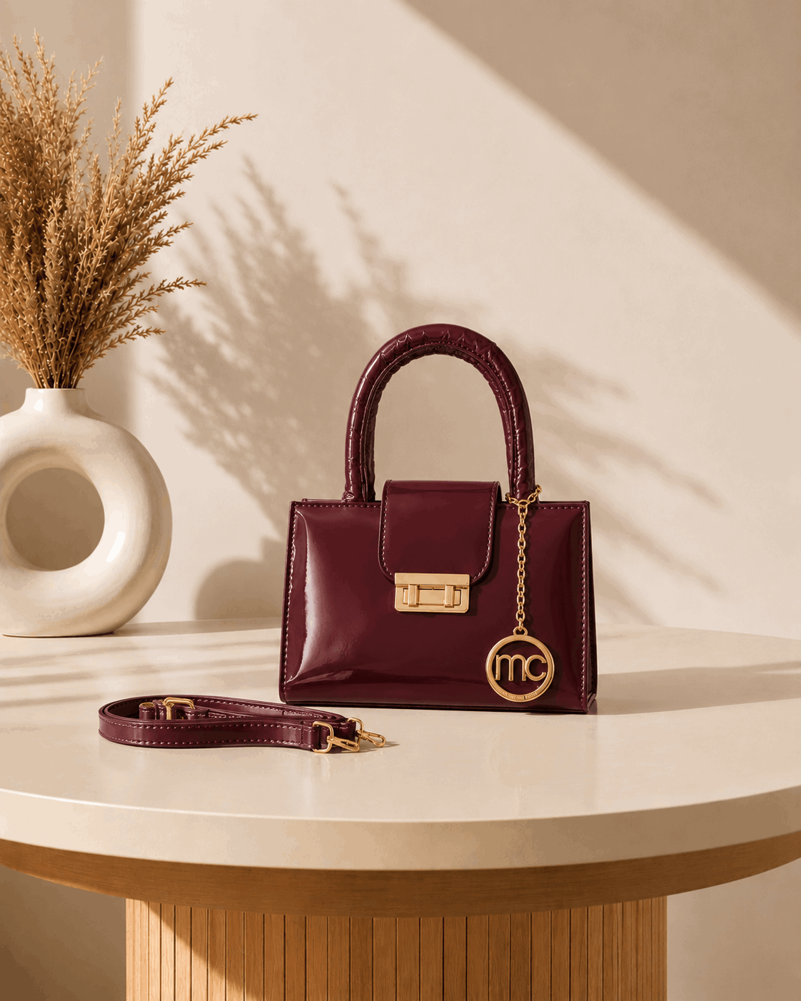 Glossy Charm Top Handle Bag
