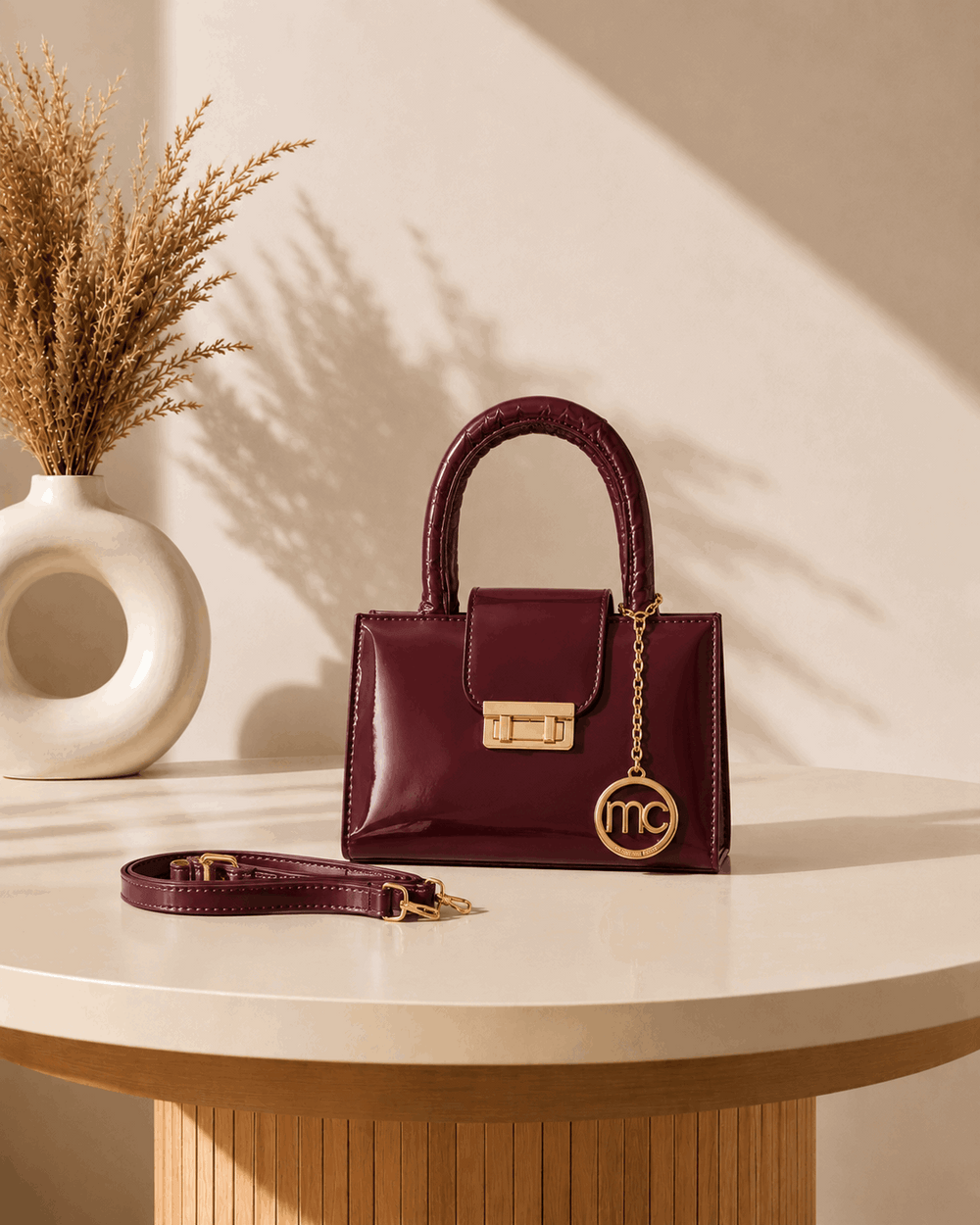 Glossy Charm Top Handle Bag