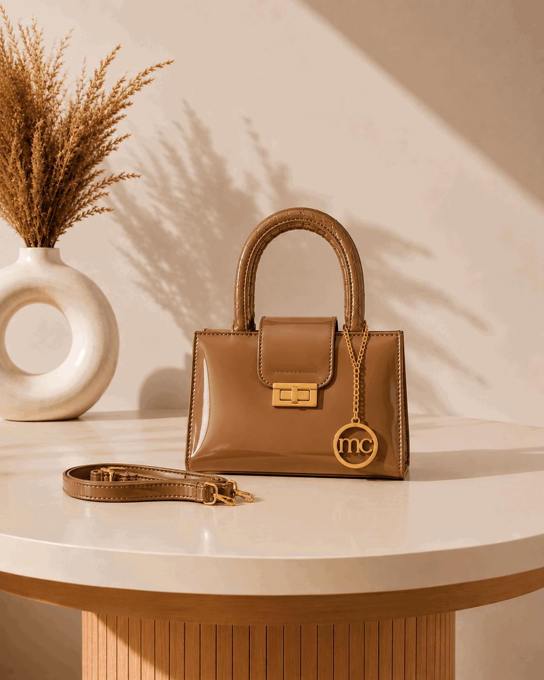Glossy Charm Top Handle Bag