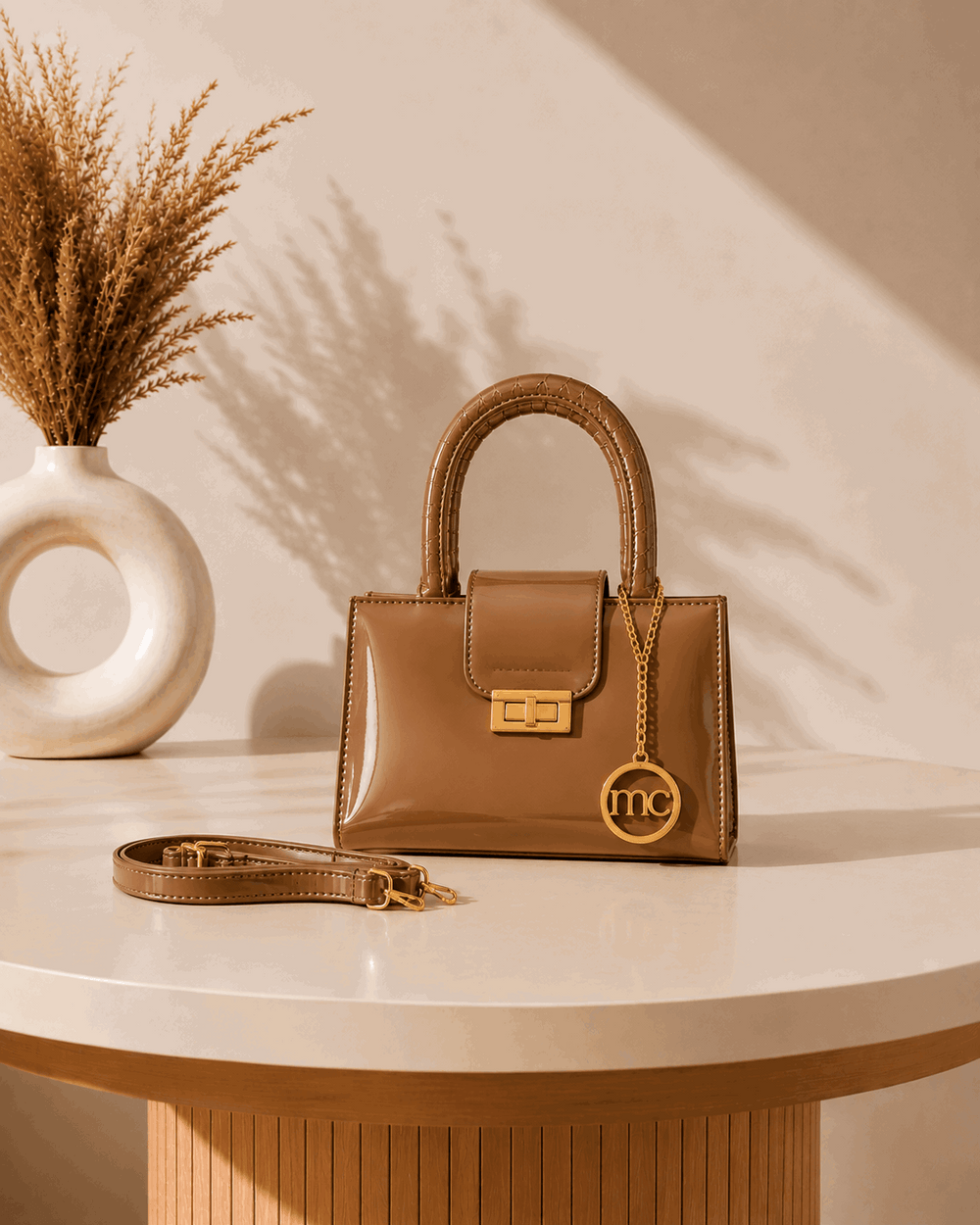 Glossy Charm Top Handle Bag