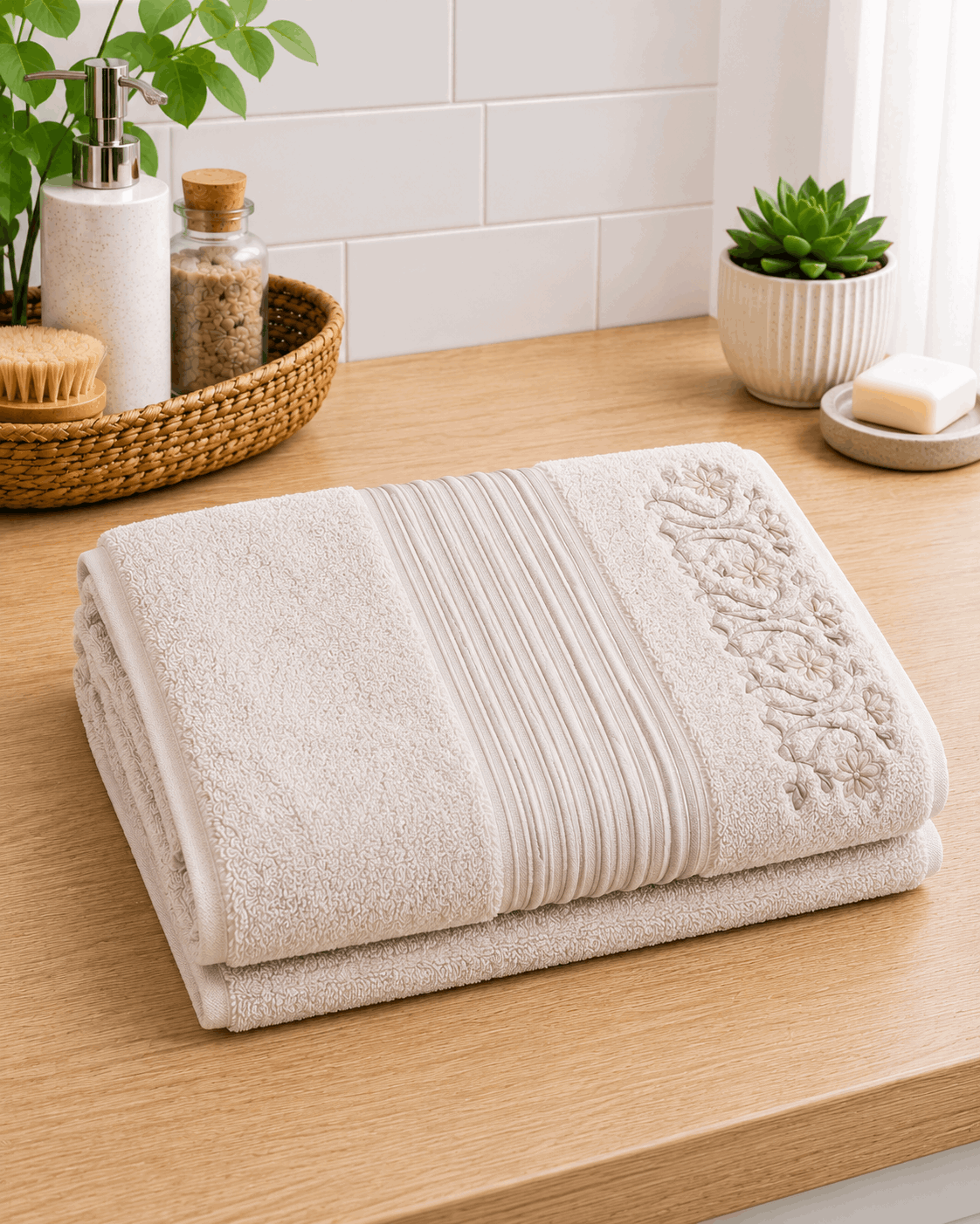 Embroided Linear Border Bath Towel