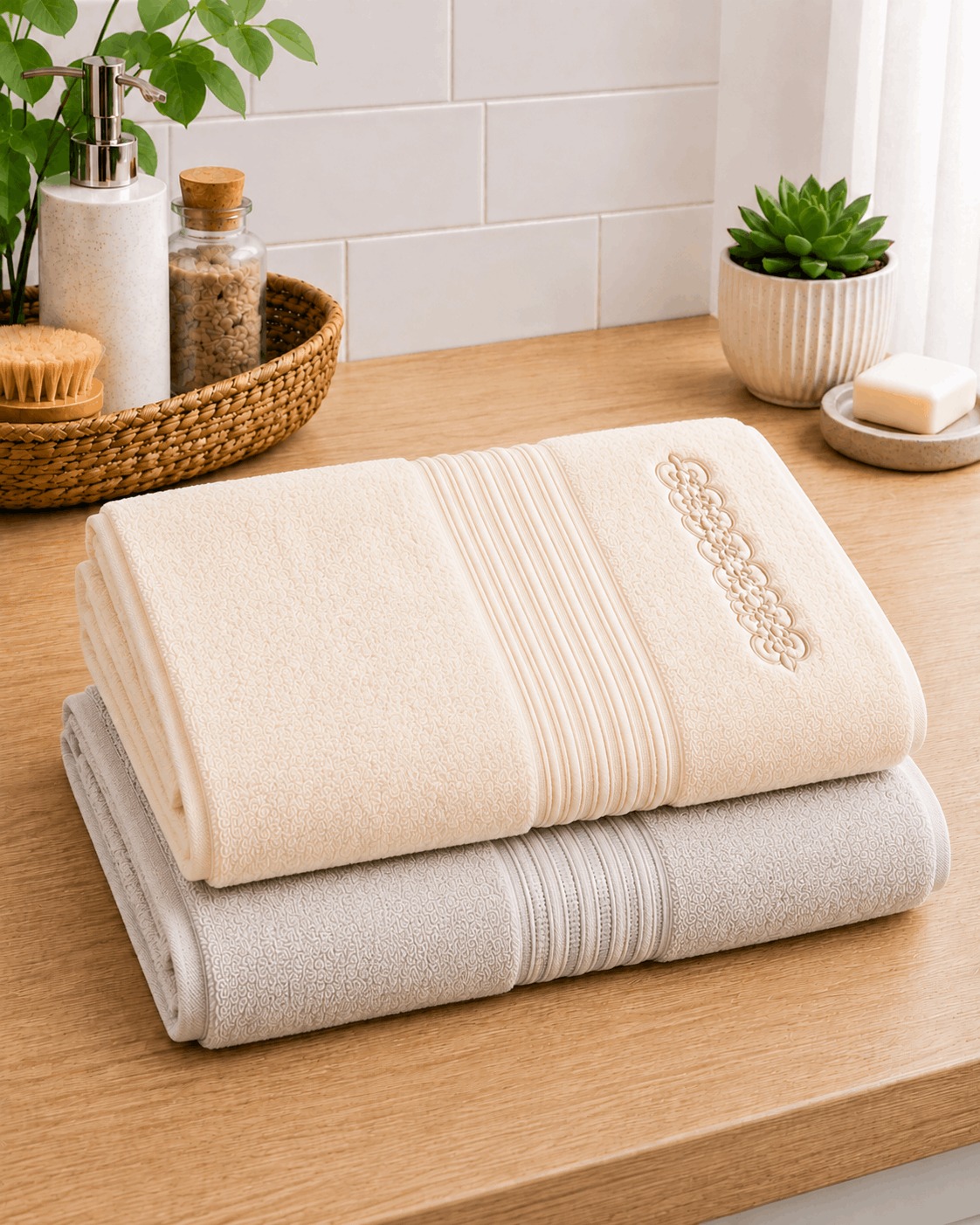 Embroided Linear Border Bath Towel
