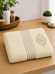 Embroided Slate Stripe Bath Towel