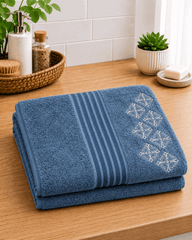 Embroided Slate Stripe Bath Towel