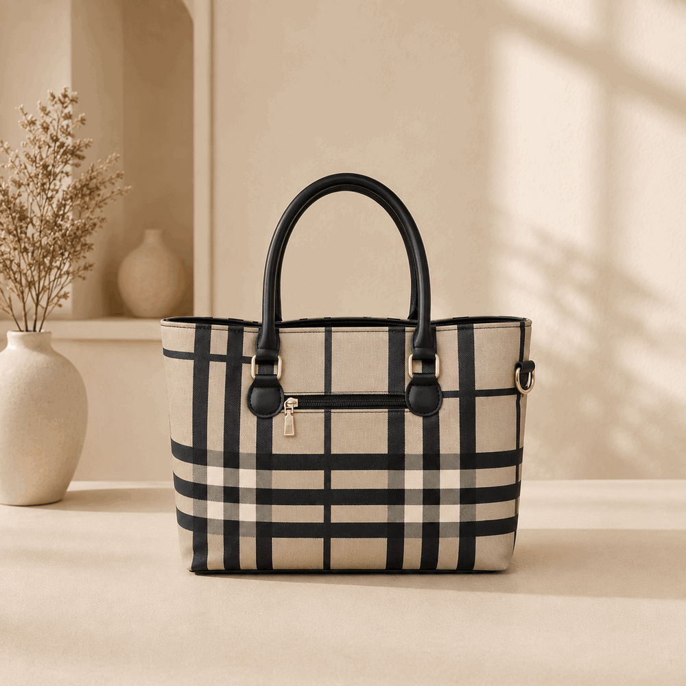 Printed Checkered Pattern Tote Bag
