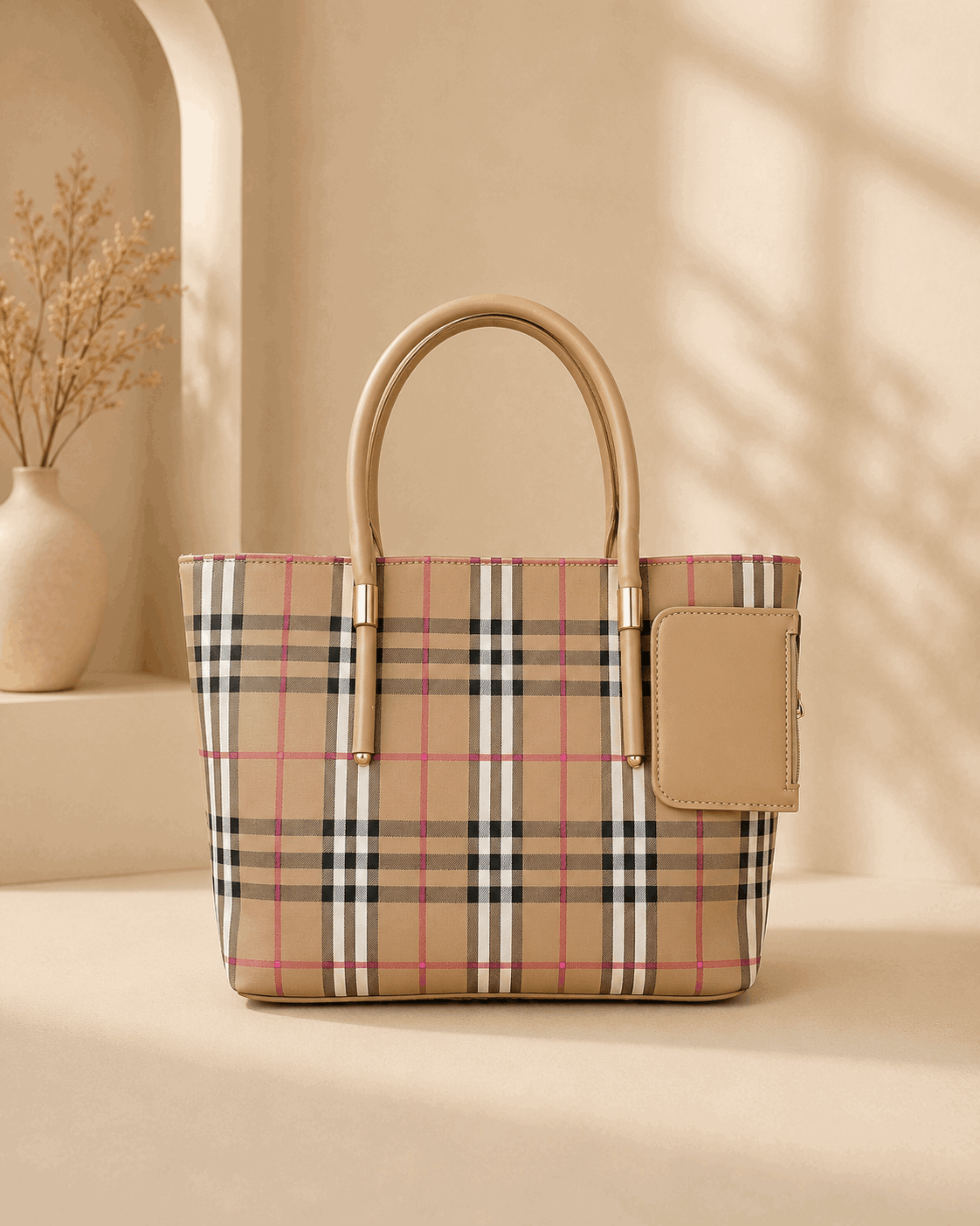 Printed Checkered Pattern Tote Bag