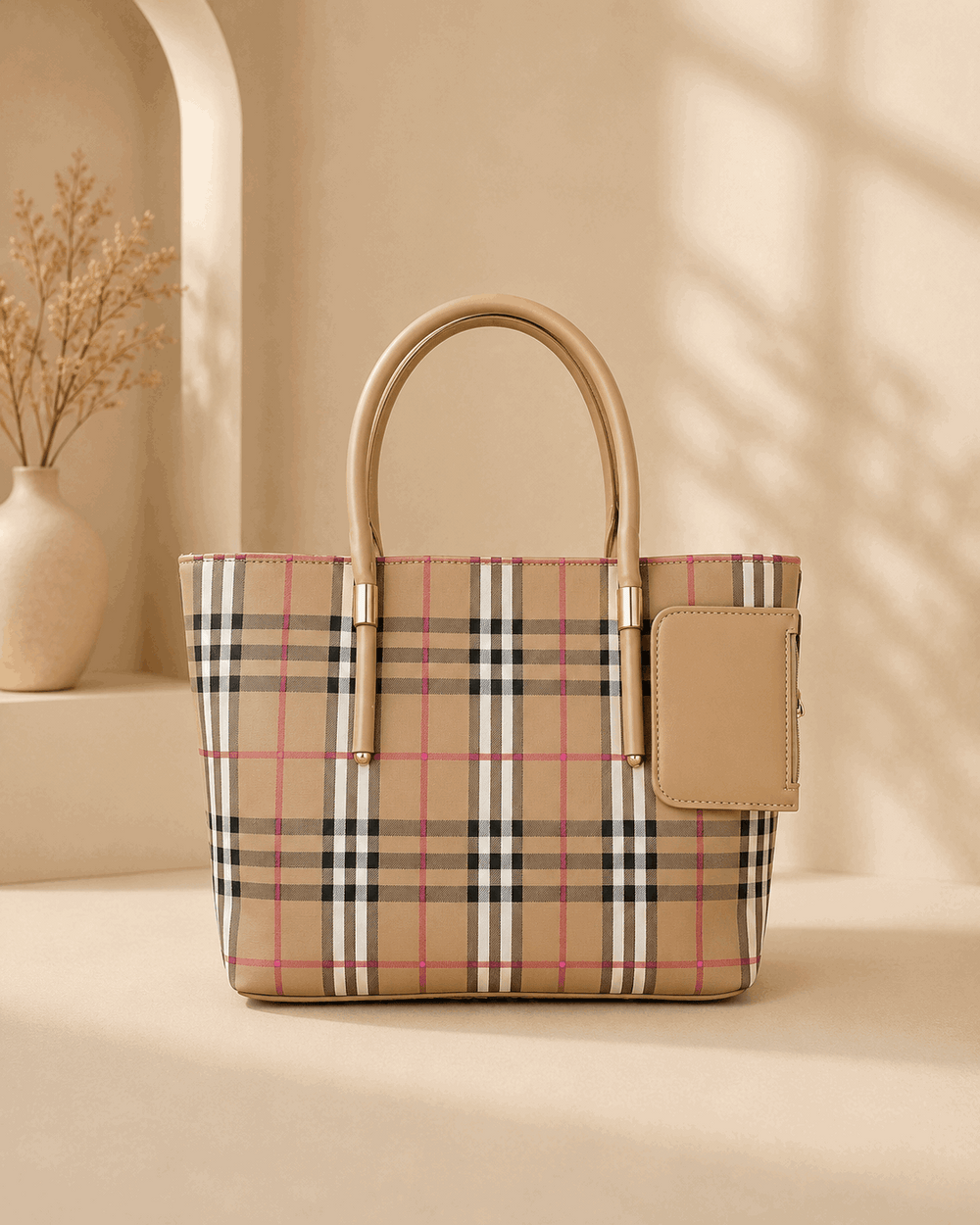 Printed Checkered Pattern Tote Bag