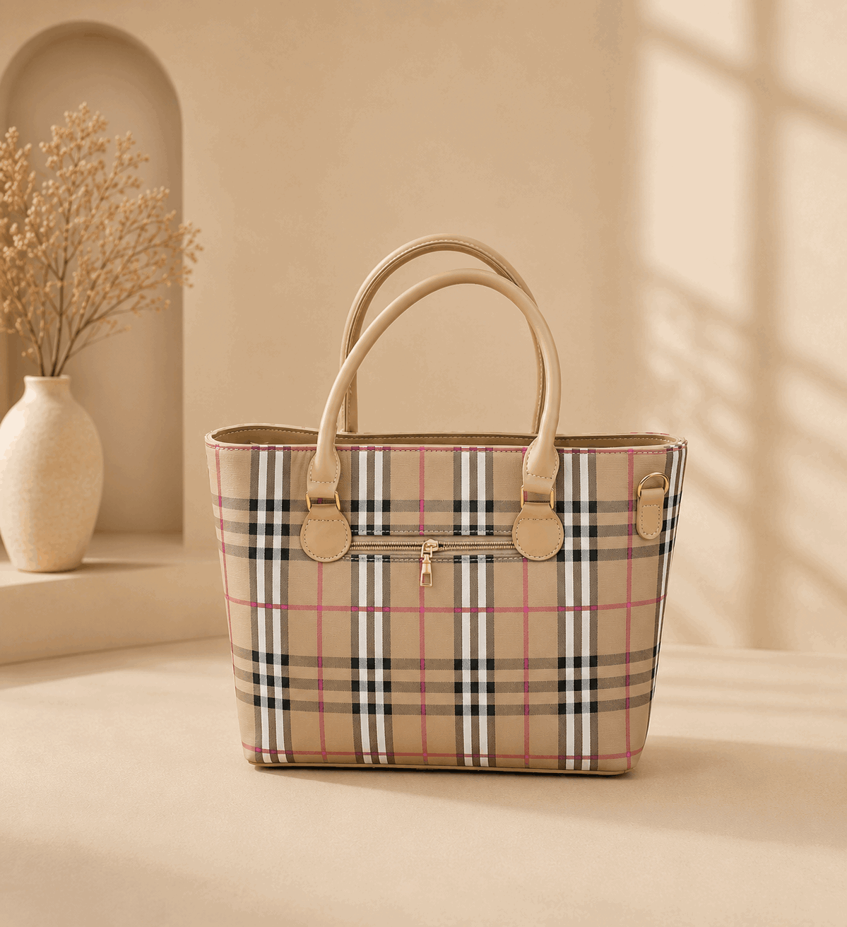 Printed Checkered Pattern Tote Bag