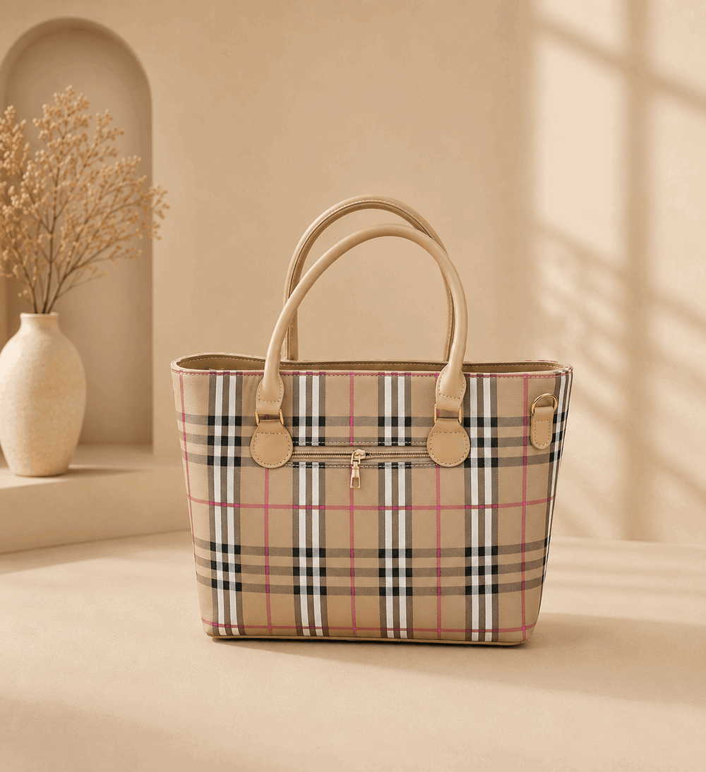 Printed Checkered Pattern Tote Bag
