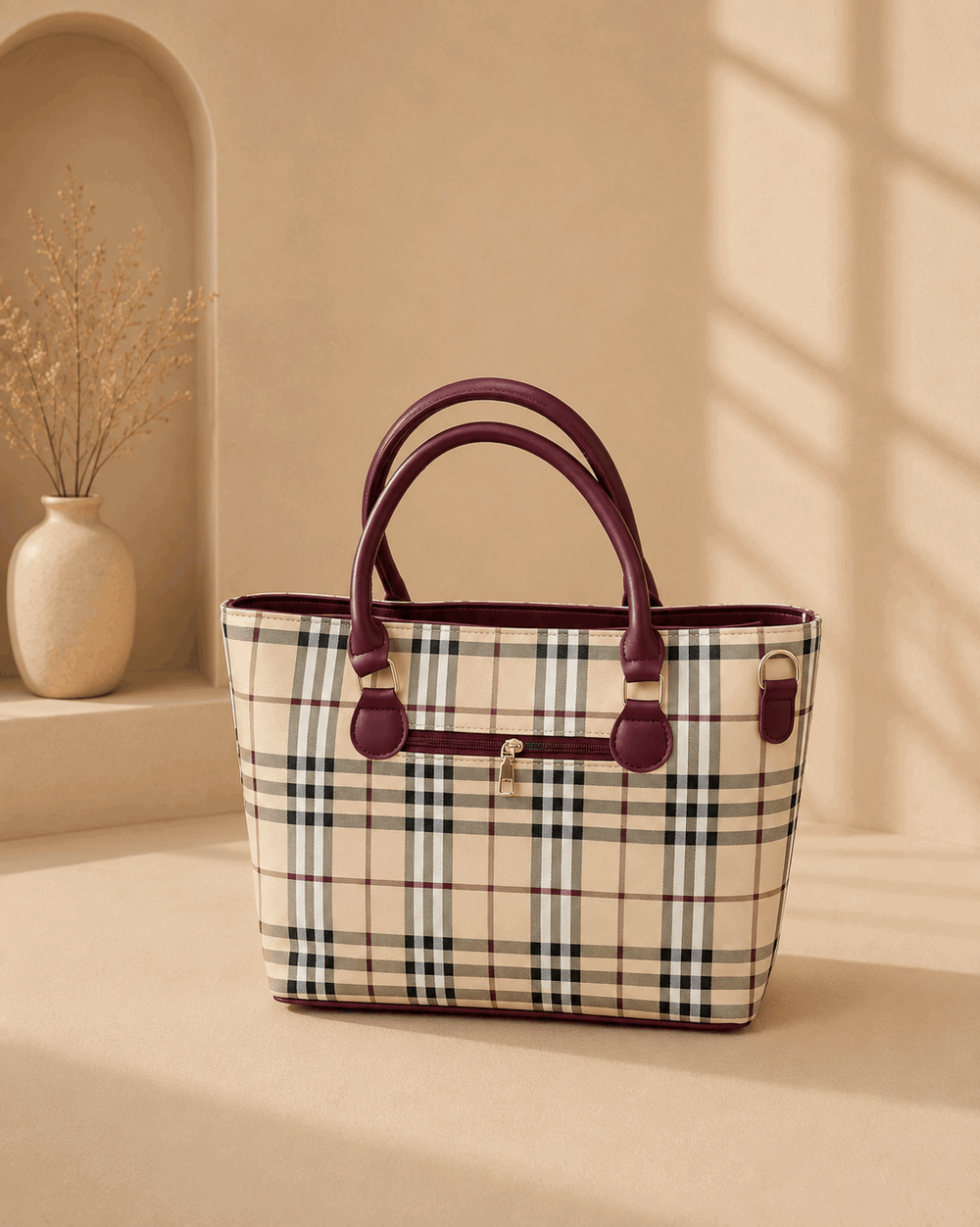Printed Checkered Pattern Tote Bag