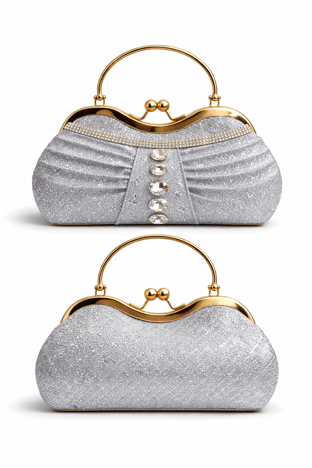Sparkling Silver Pleated Evening Clutch