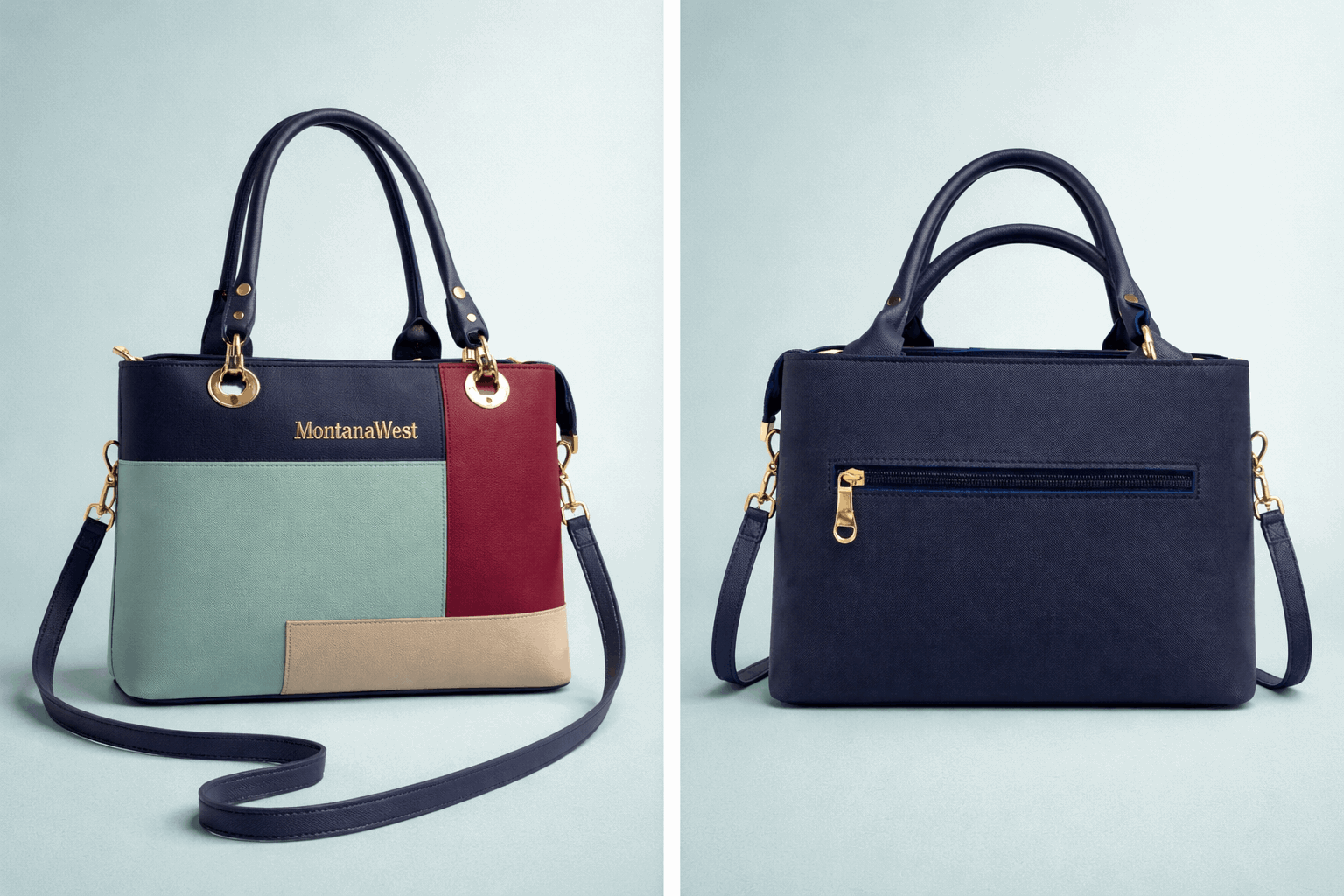 Montana West Vegan Leather Multi-Tone Handbag Navy Blue