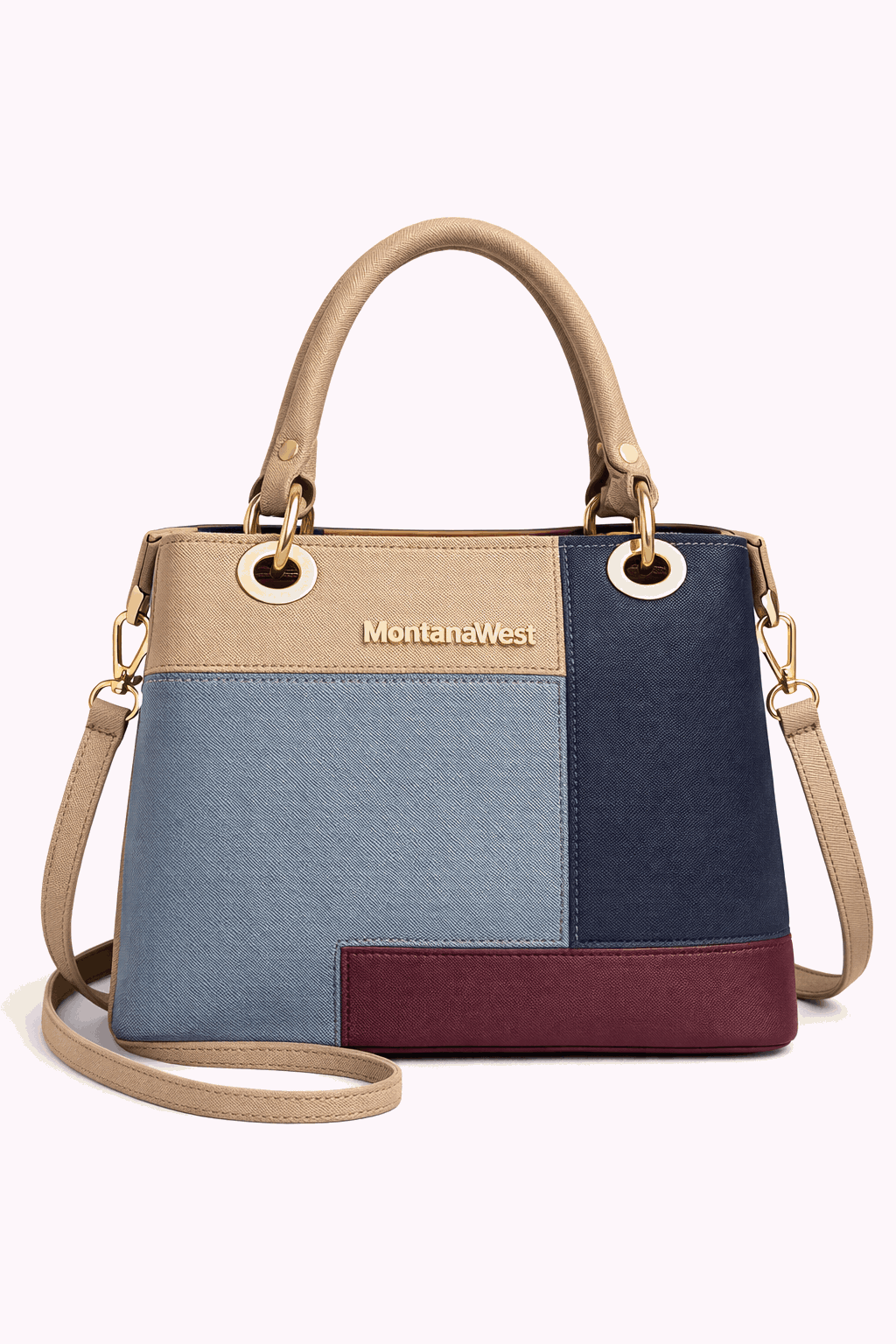 Montana West Vegan Leather Multi-Tone Handbag Beige