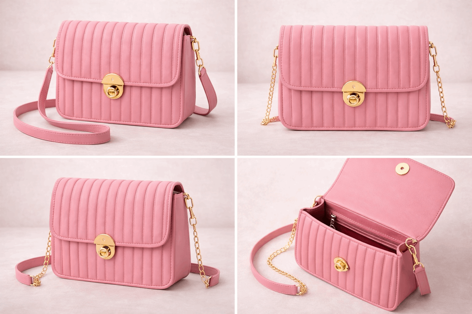 Elegant Pink Pleated Crossbody Bag