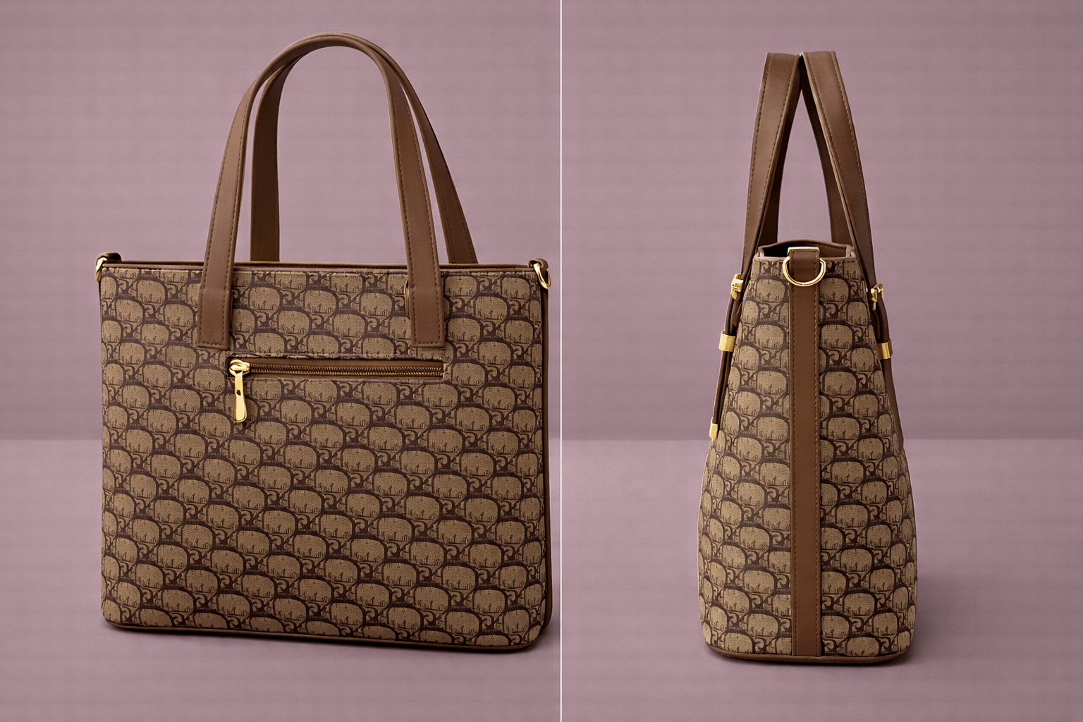 Chloé "D" Patterned Tote Bag with Brown Accents