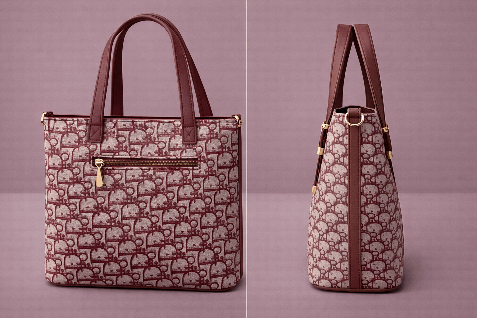 Chloé "D" Patterned Tote Bag with Deep Plum Accents