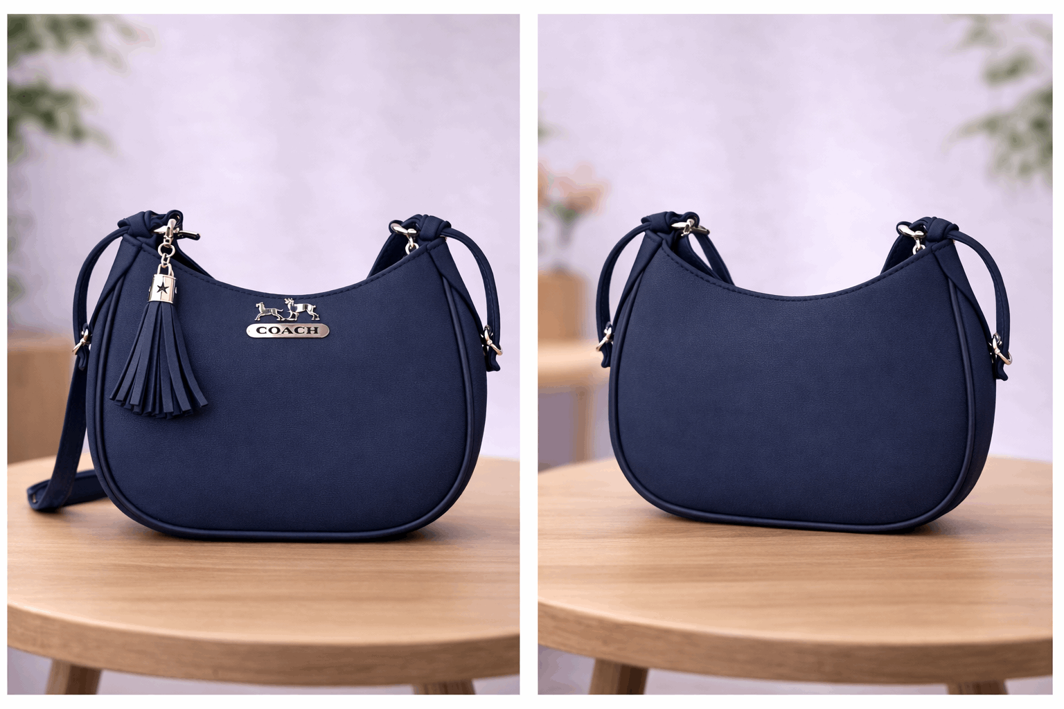 Navy Blue Coach Hobo Bag – Leather with Tassel Accent