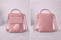 Quilted Vegan Leather Mini Crossbody Bag Soft Pink