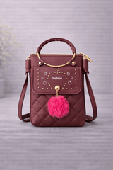 Quilted Vegan Leather Mini Crossbody Bag Burgundy
