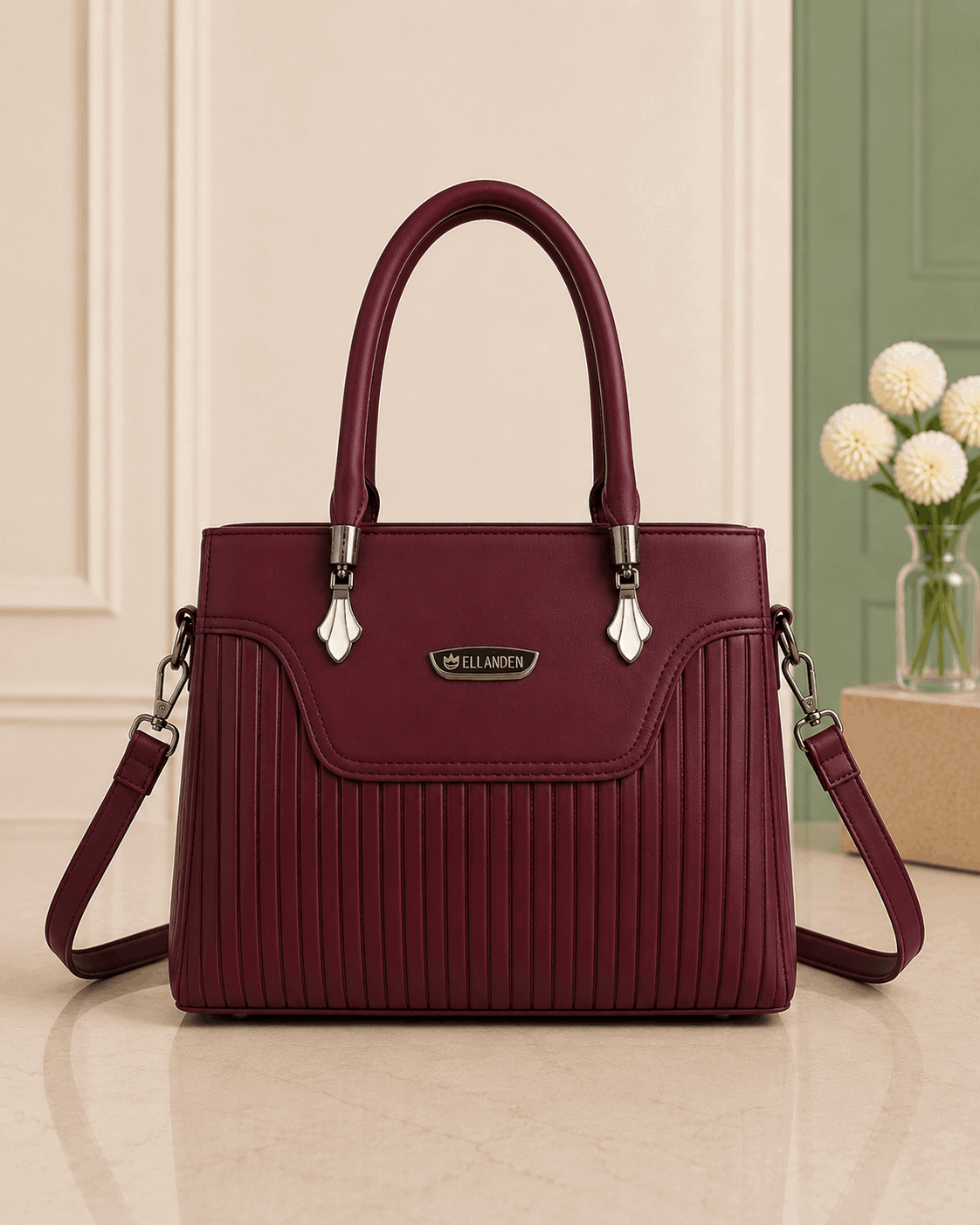 Elegant Pleated Leather Top-Handle Handbag