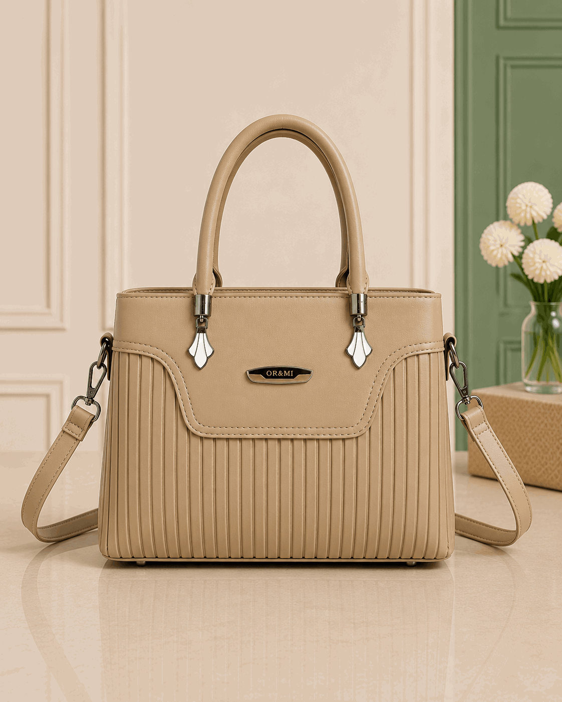 Elegant Pleated Leather Top-Handle Handbag