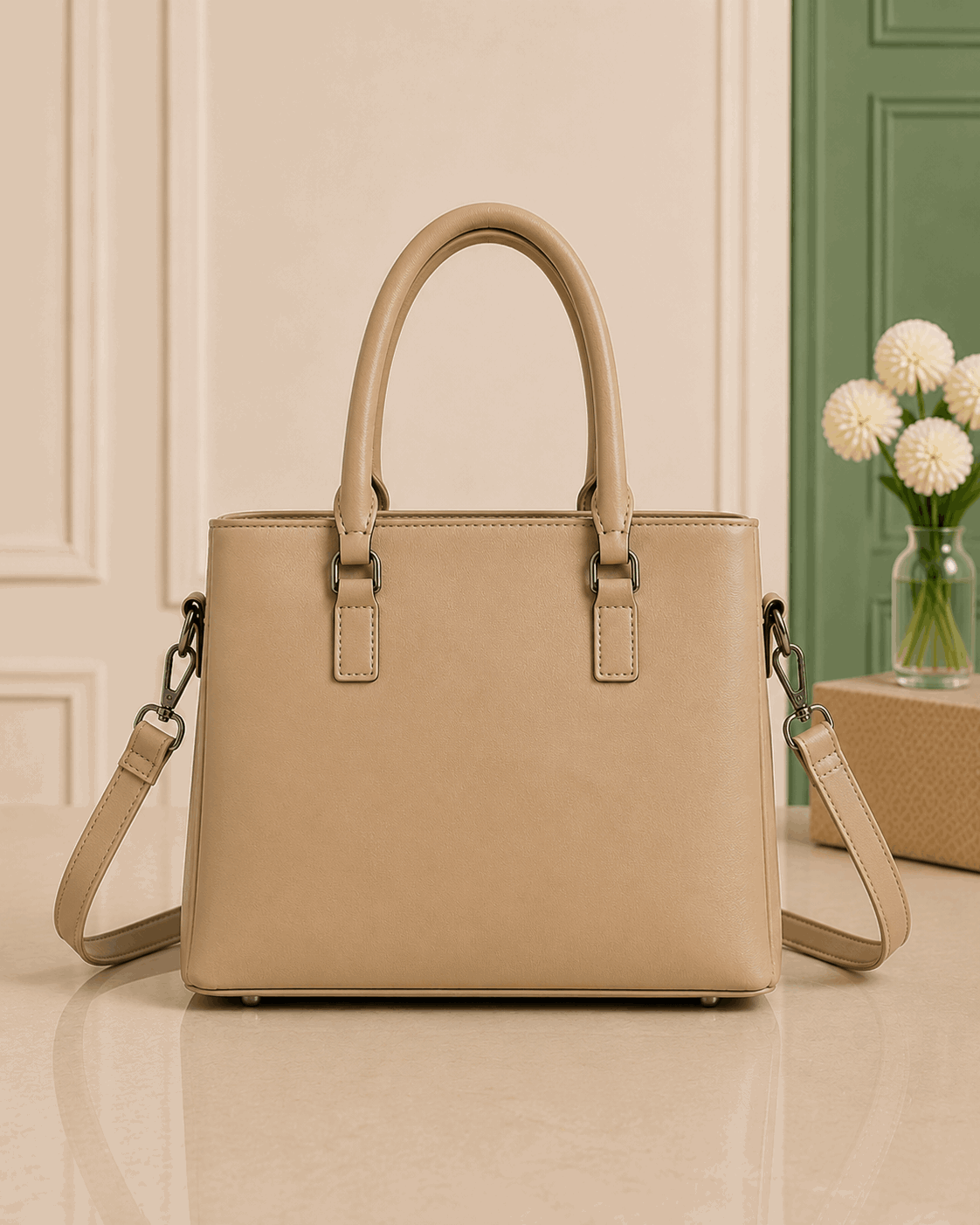 Elegant Pleated Leather Top-Handle Handbag