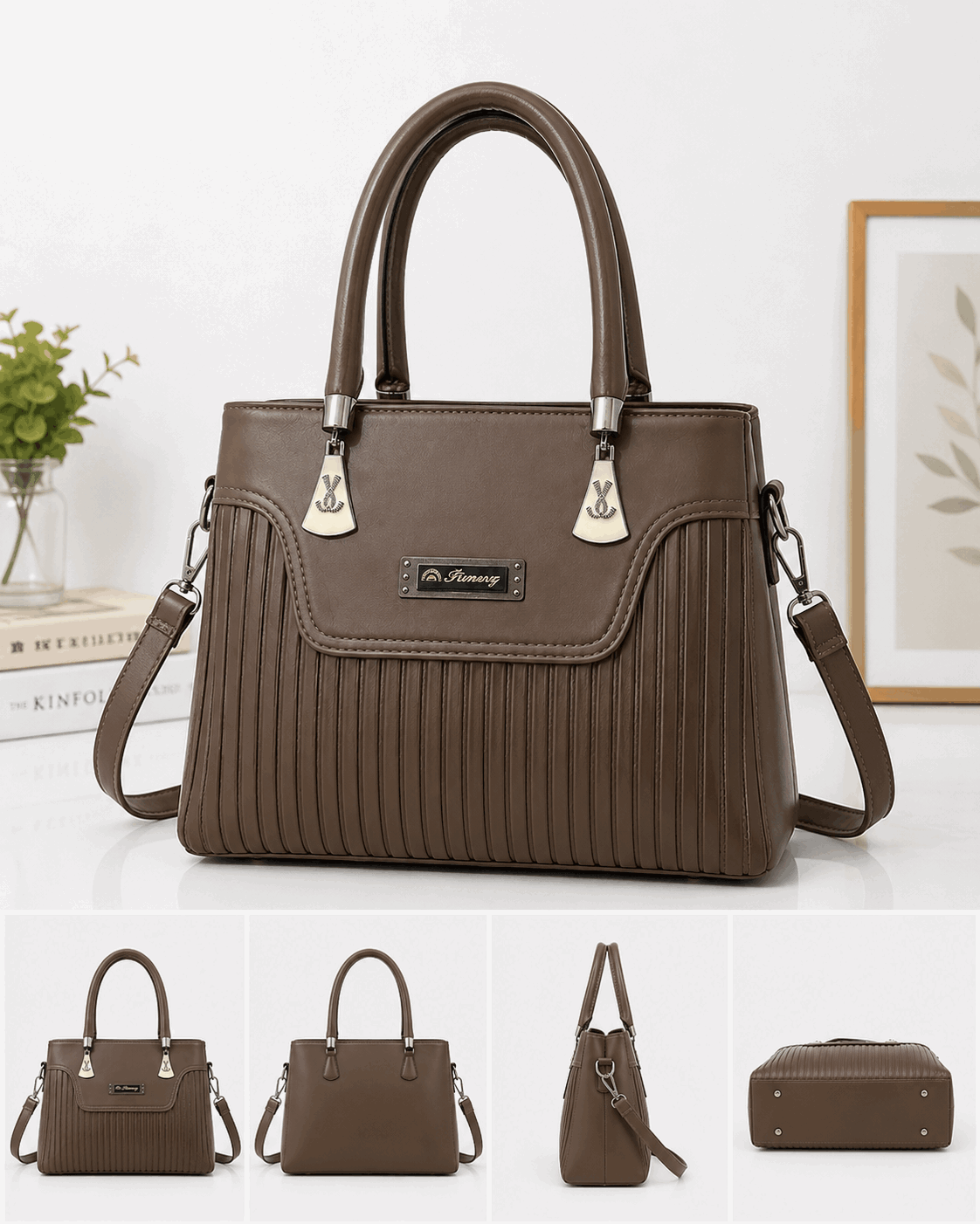 Elegant Pleated Leather Top-Handle Handbag