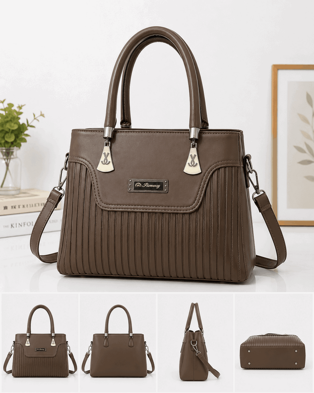Elegant Pleated Leather Top-Handle Handbag