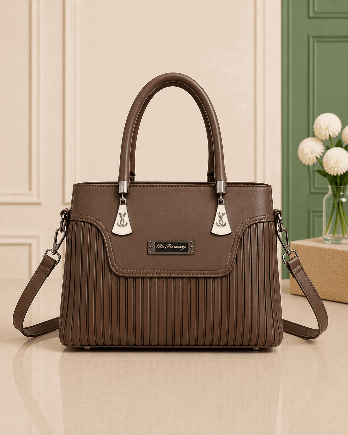 Elegant Pleated Leather Top-Handle Handbag