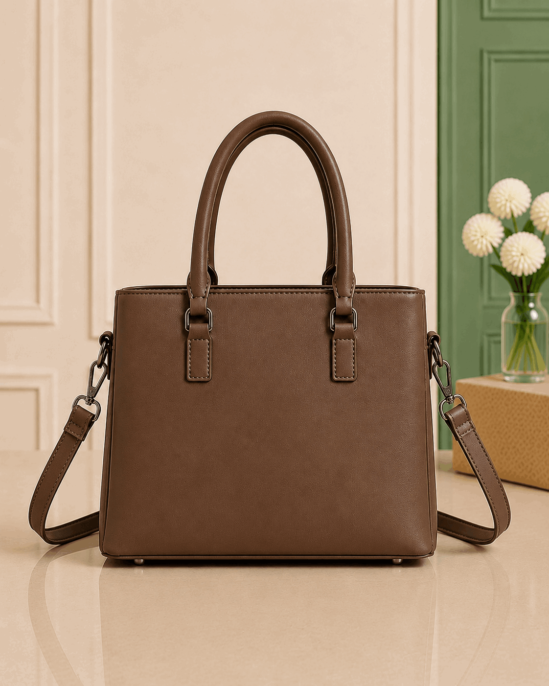 Elegant Pleated Leather Top-Handle Handbag