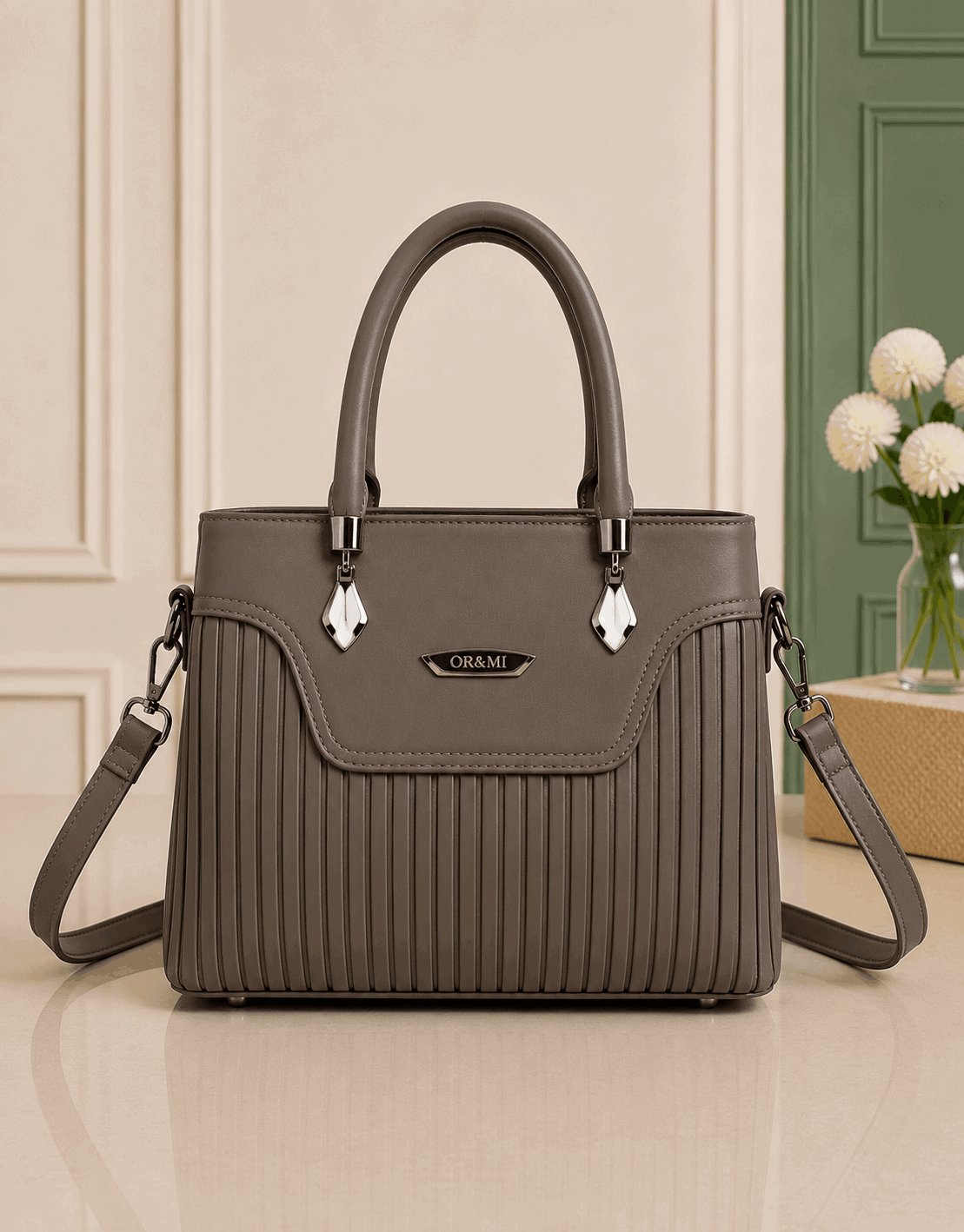 Elegant Pleated Leather Top-Handle Handbag