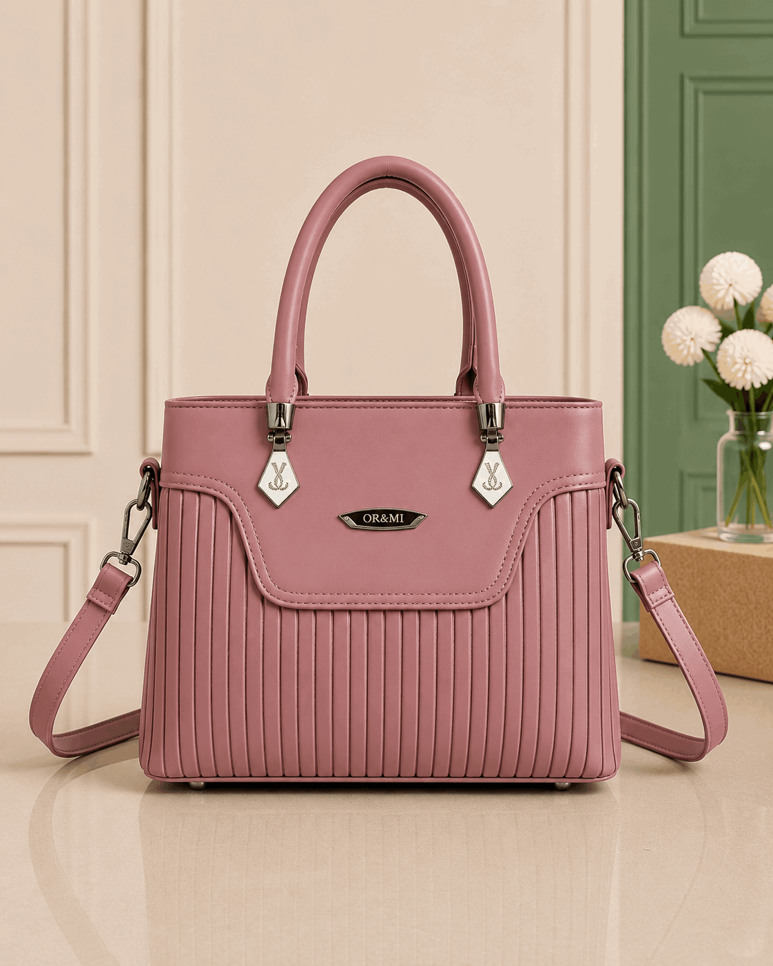 Elegant Pleated Leather Top-Handle Handbag