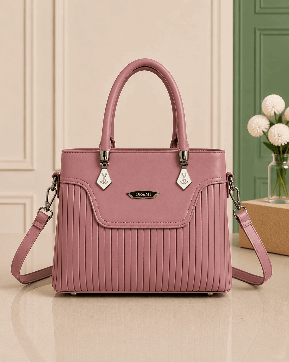 Elegant Pleated Leather Top-Handle Handbag