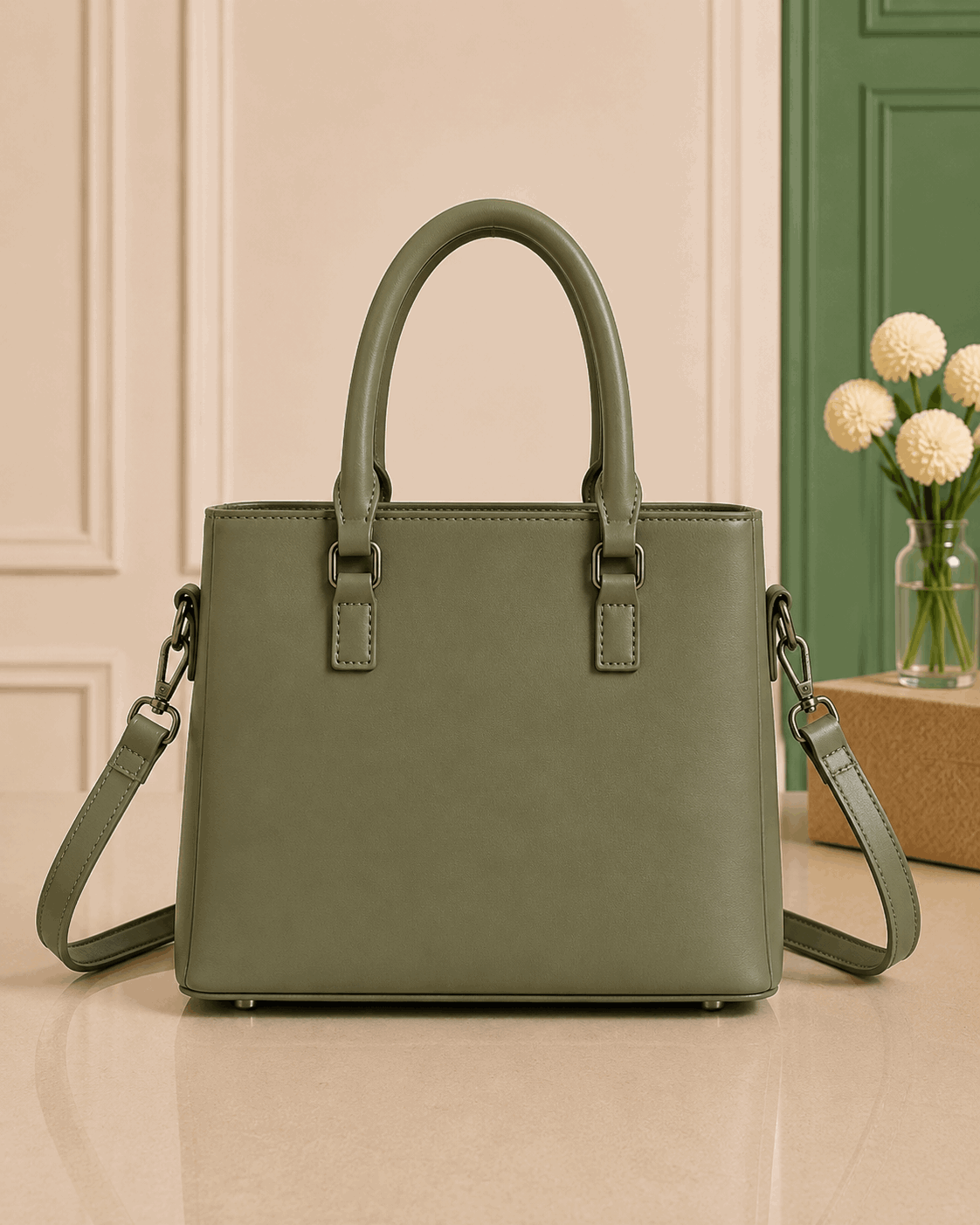 Elegant Pleated Leather Top-Handle Handbag