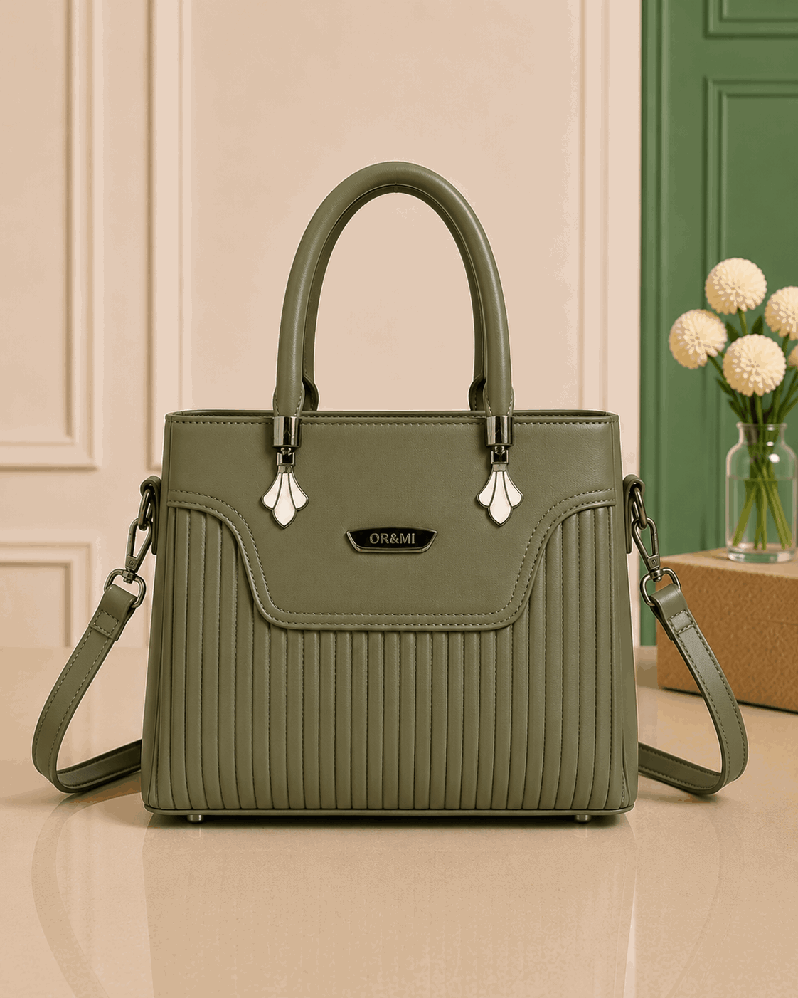Elegant Pleated Leather Top-Handle Handbag